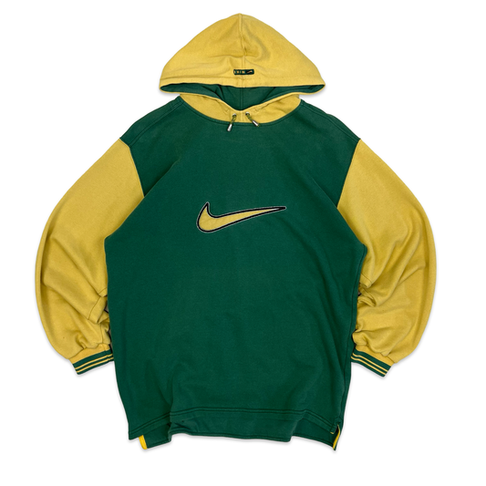 Vintage 90s Nike Green and Yellow Hoodie XL