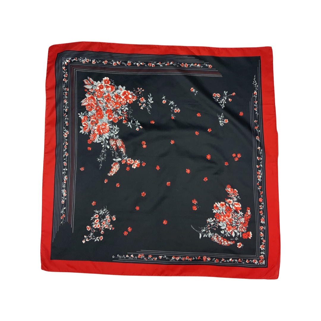 Vintage Red and Black Floral Scarf