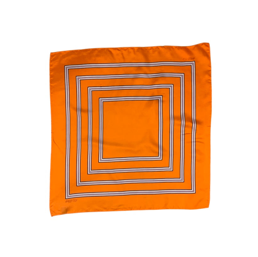 Vintage Orange Geometric Print Silk Scarf
