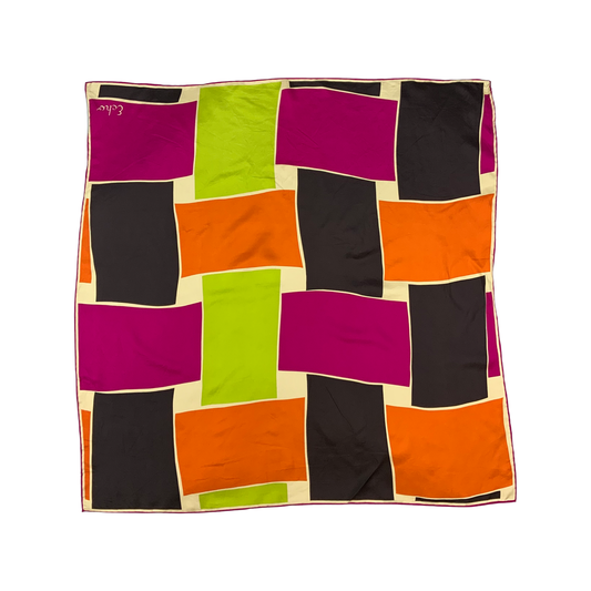 Vintage Green, Orange and Pink Patterned Silk Scarf