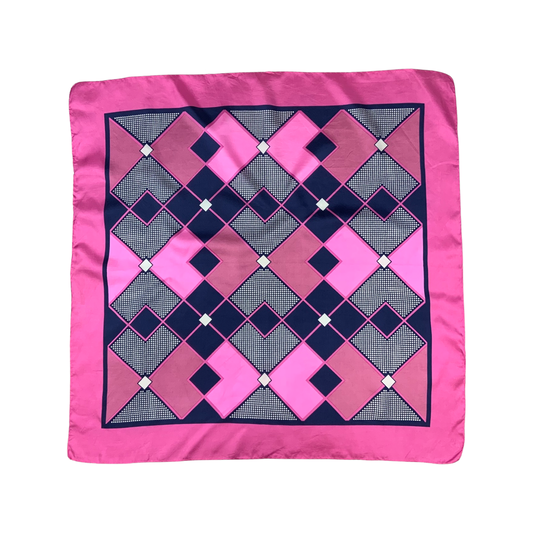 Vintage Pink and Navy Diamond Pattern Silk Scarf