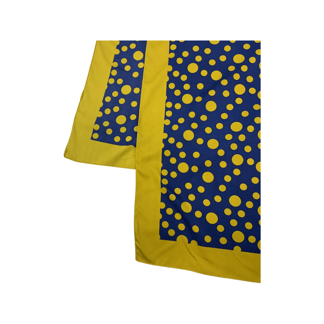 Vintage Yellow and Blue Polka Dot Silk Scarf
