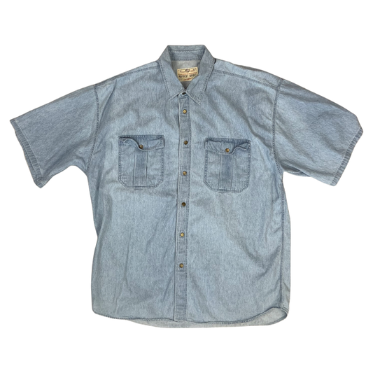 Vintage 90s Short Sleeve Denim Shirt Blue XL