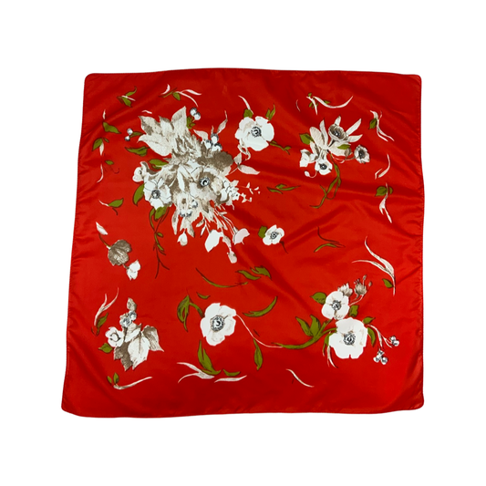 Vintage Red and White Floral Scarf