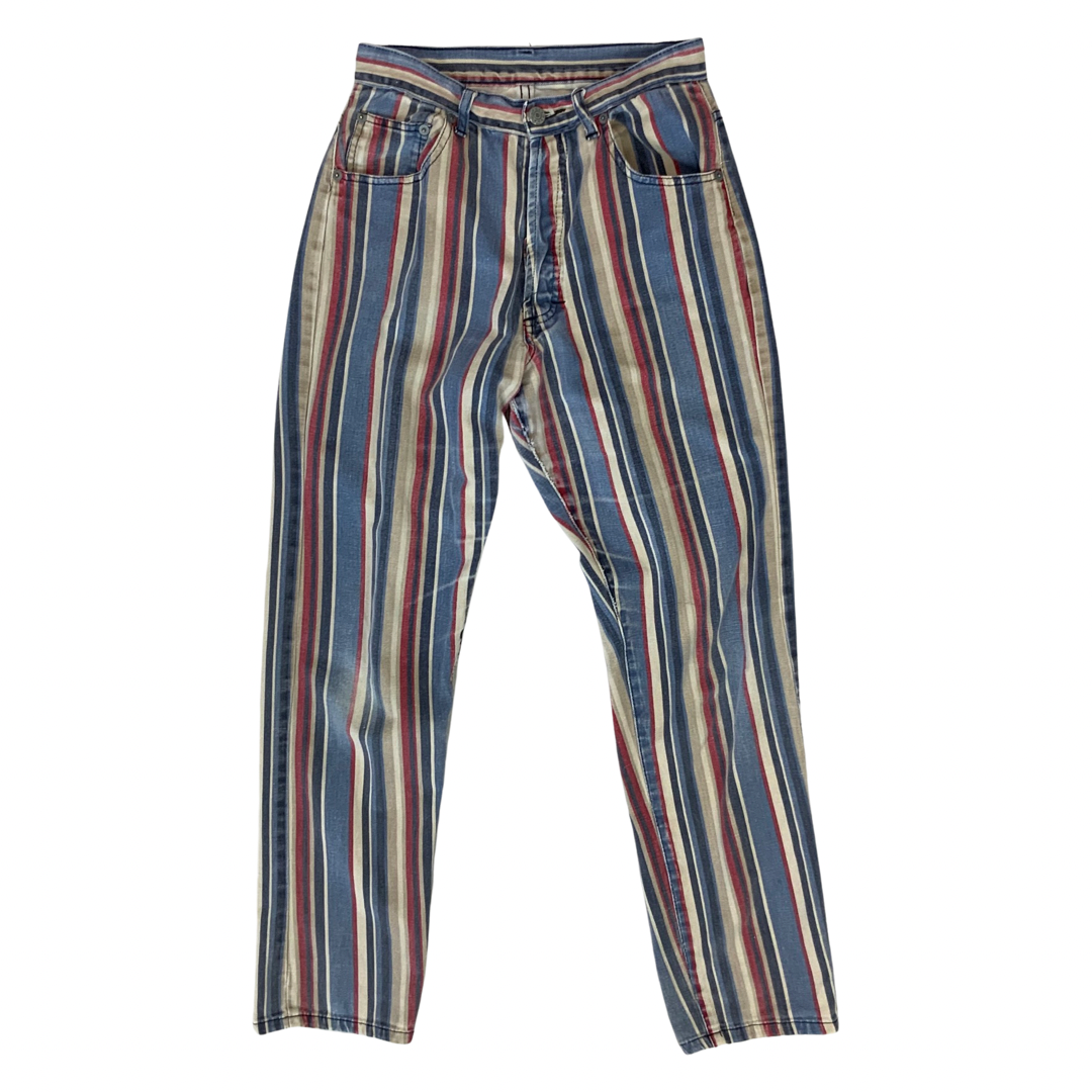 Vintage 90s Women's High Waisted Multicoloured Stripe Jeans 8