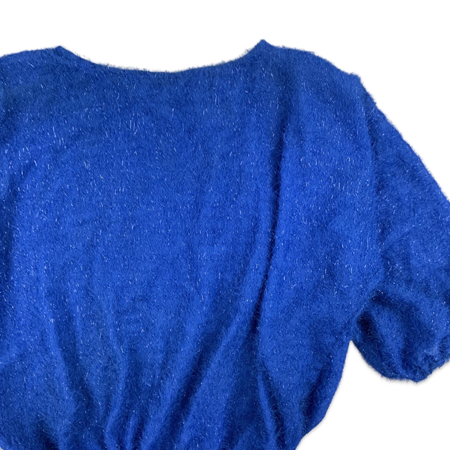 Vintage 80s Oversized Boxy Blouse Tinsel Thread Blue 12 14 16