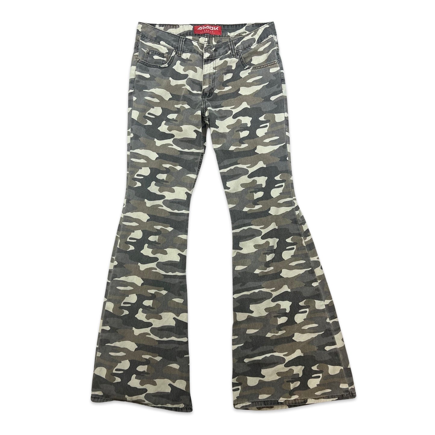 Y2K Vintage Green Beige Camo Low Rise Flared Jeans 16