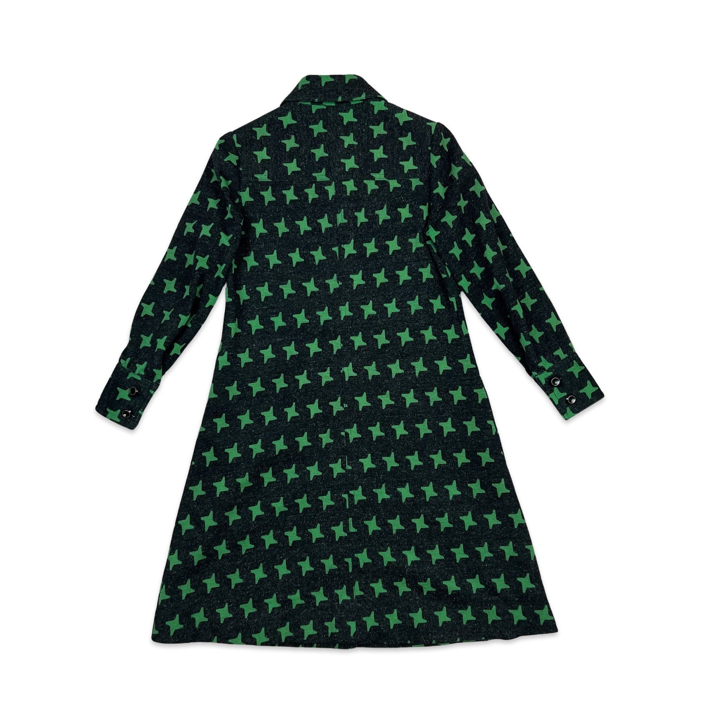 Patterned Midi Wool Coat Geometric Star Pattern Charcoal Green 8 10