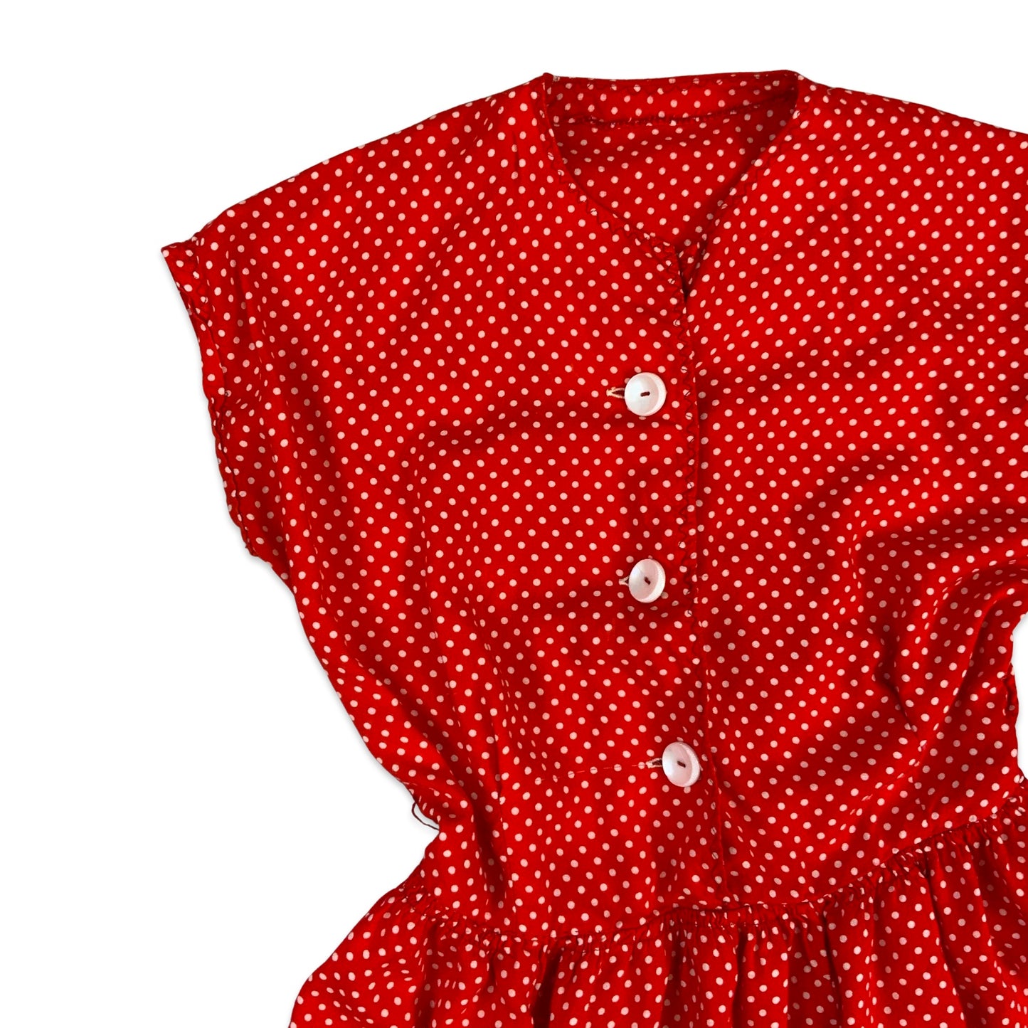 Vintage 70s 80s Bright Red Polka Dot Mini Dress 8 10