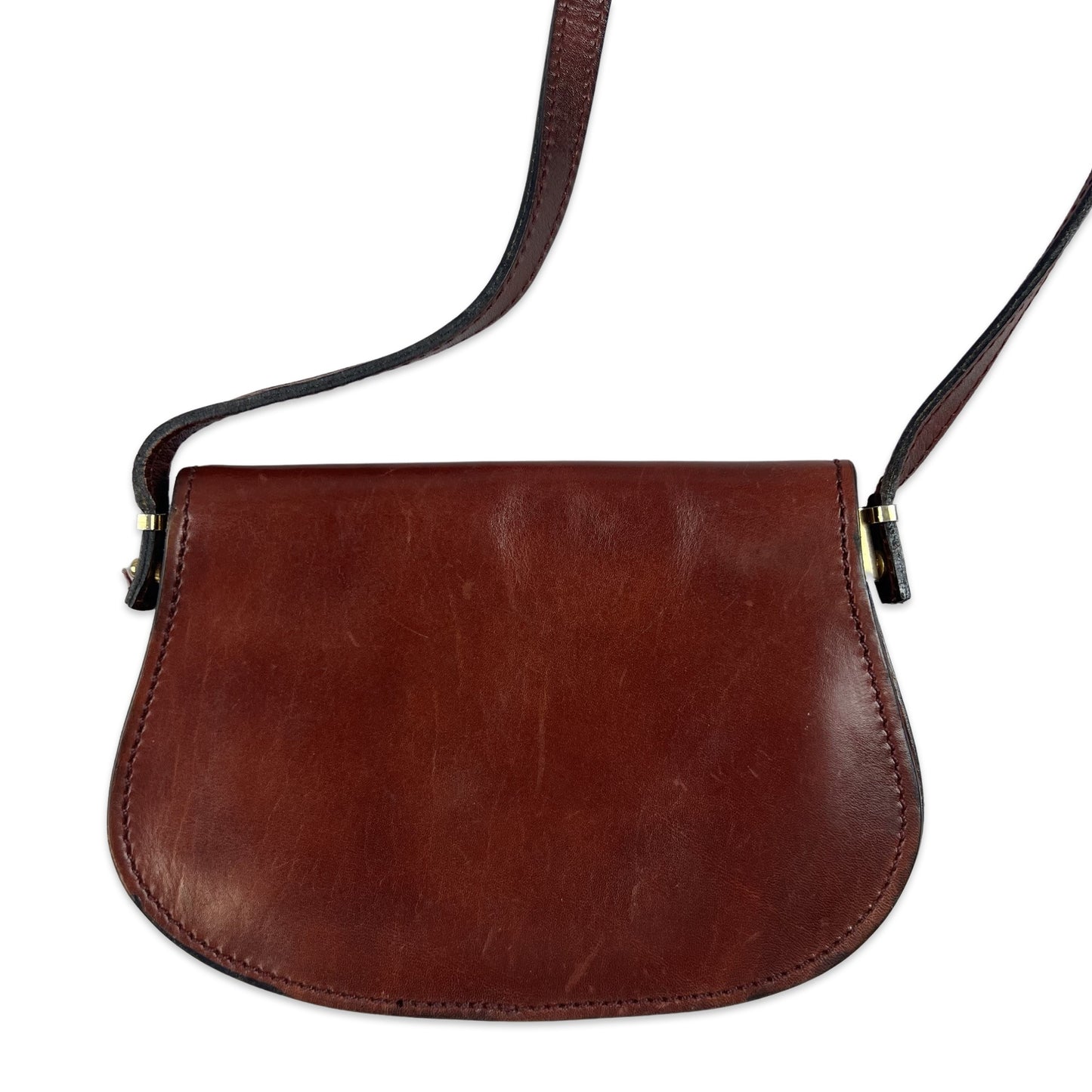 Vintage 70s Burgundy Leather Saddle Bag