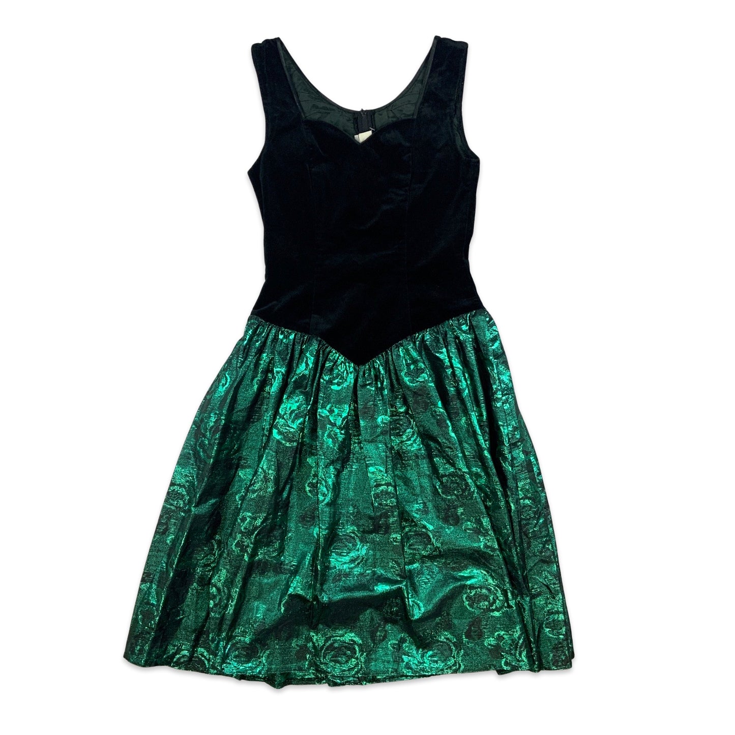 Vintage 80s Velvet Metallic Party Dress Black Green 8