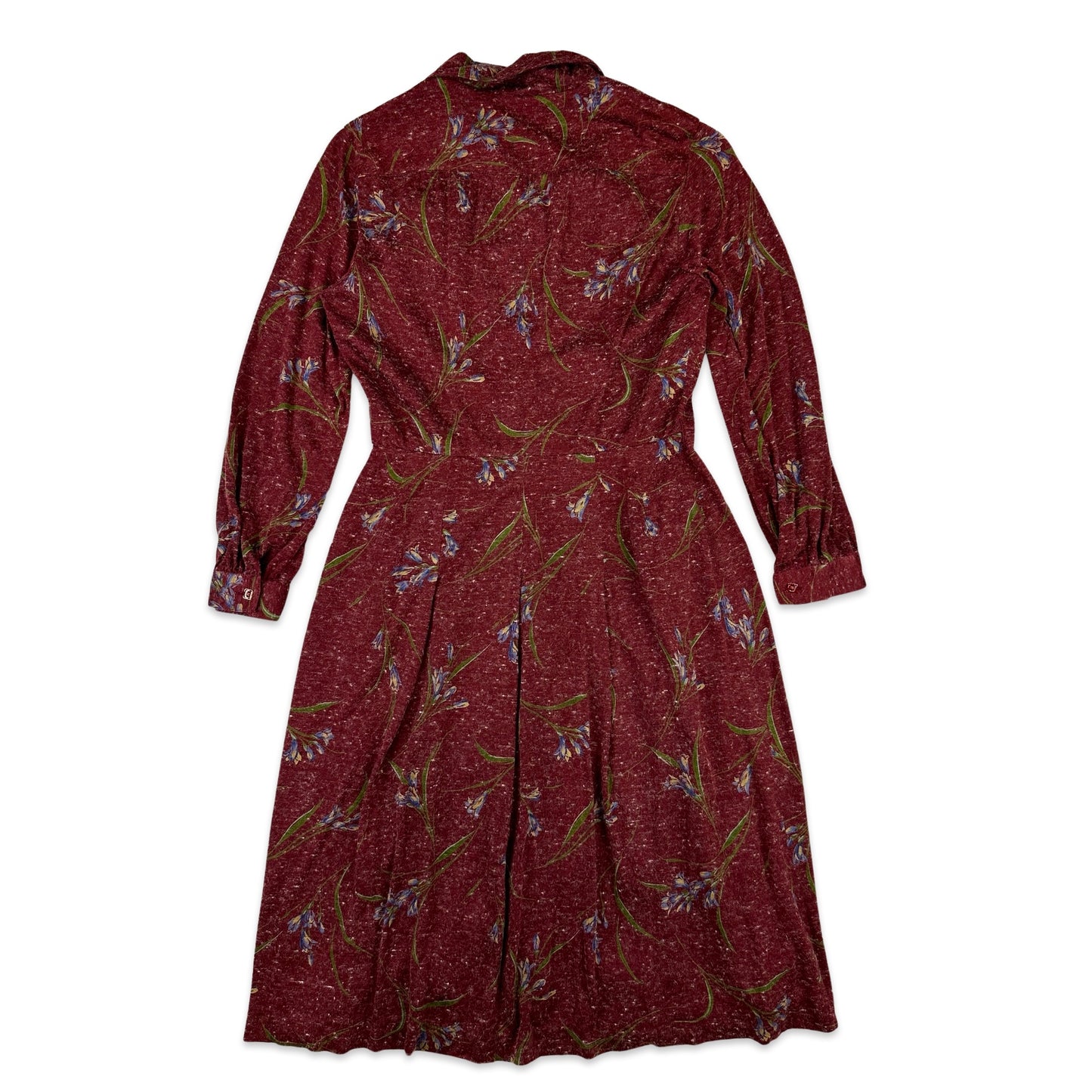 90s Vintage Burgundy Floral Midi Dress 8