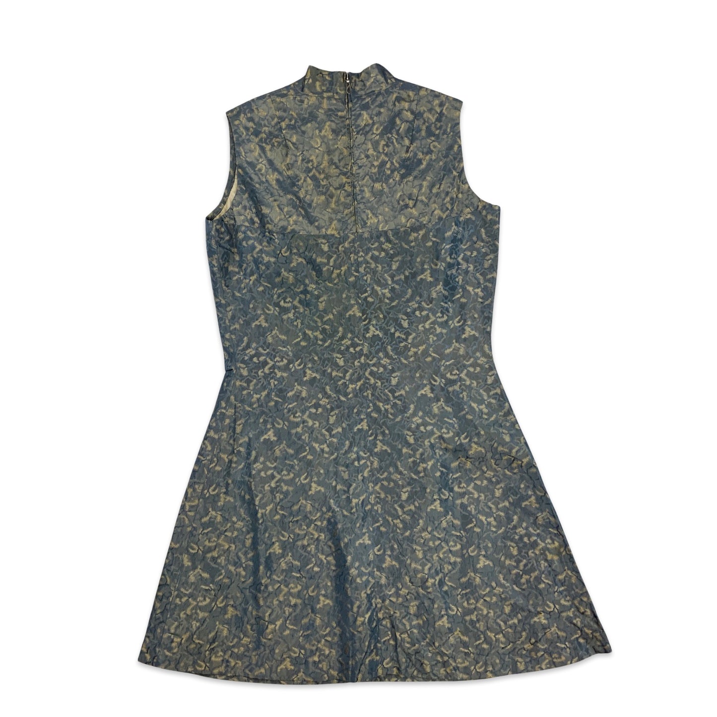 60s Vintage  Blue Gold Brocade Dress 10 12