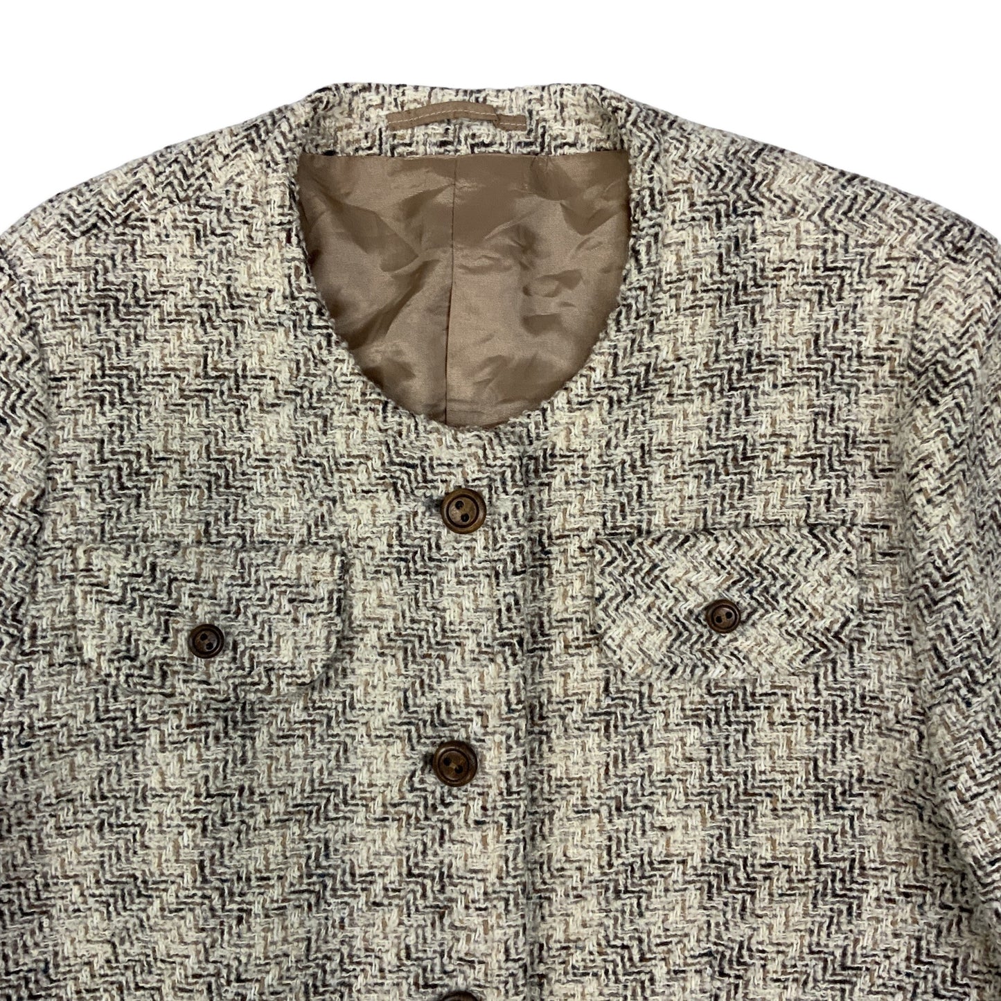 Vintage Ladies White Brown Tweed Jacket 12 14