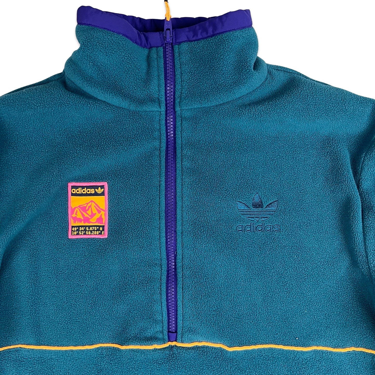 Vintage Adidas Quarter Zip Fleece Turquoise Purple Orange S M