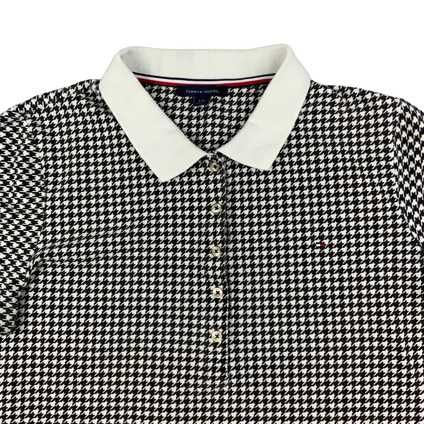 Tommy Hilfiger Black & White Dogtooth Polo Shirt 12 14