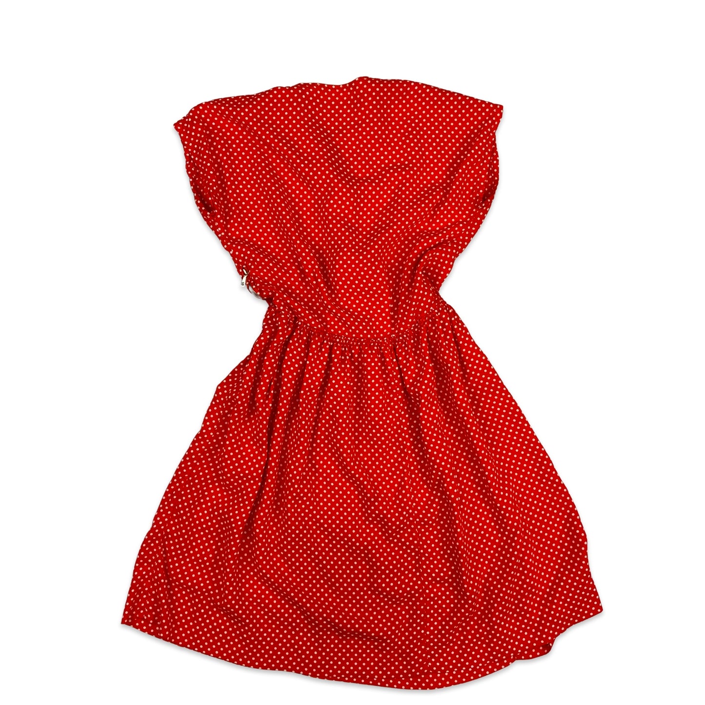 Vintage 70s 80s Bright Red Polka Dot Mini Dress 8 10