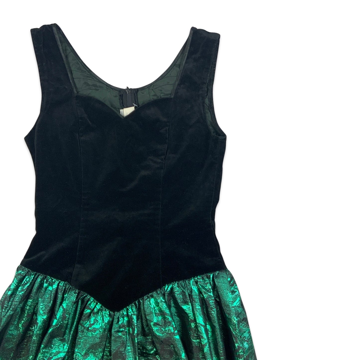 Vintage 80s Velvet Metallic Party Dress Black Green 8