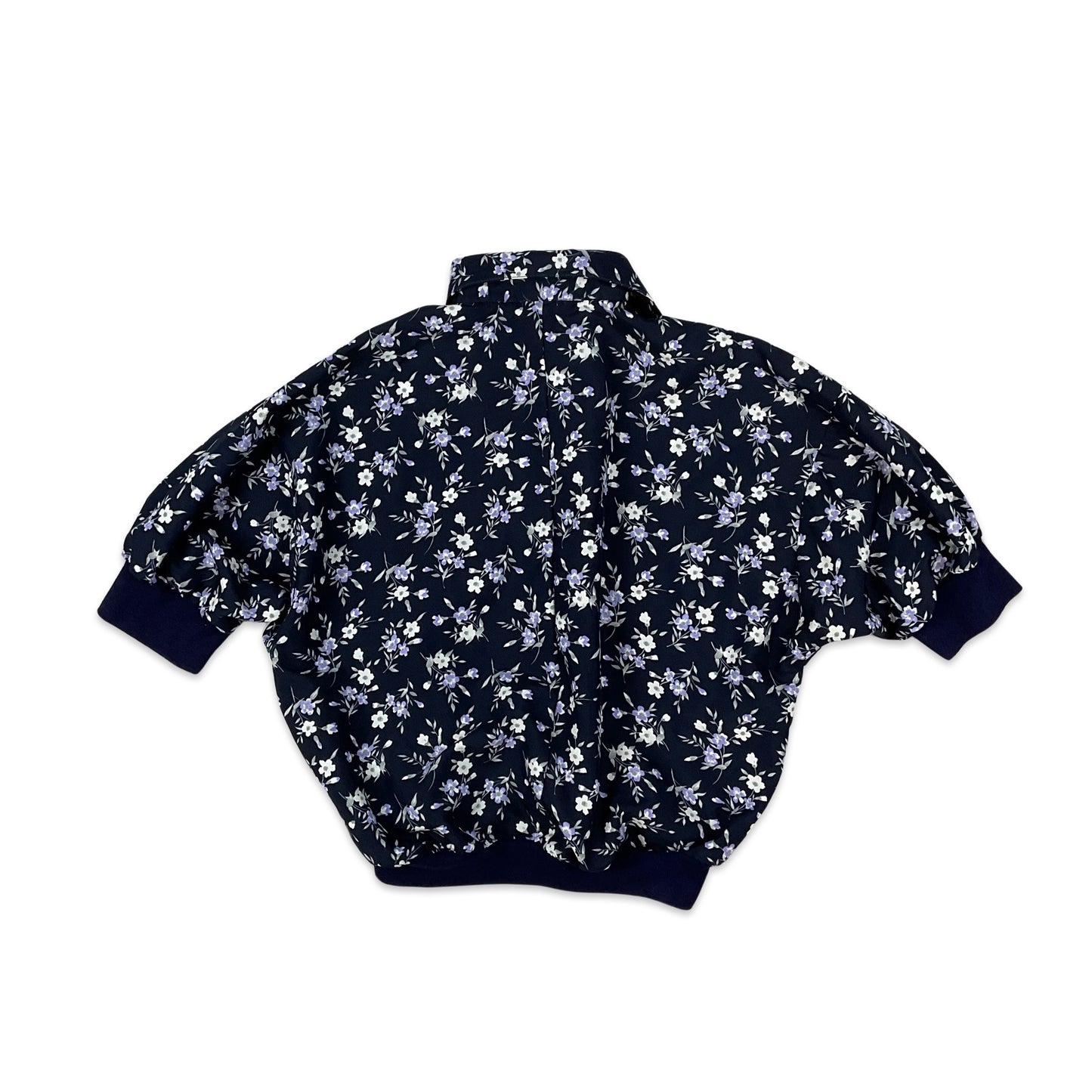 80s Vintage Navy Blue Floral Blouse 8 10