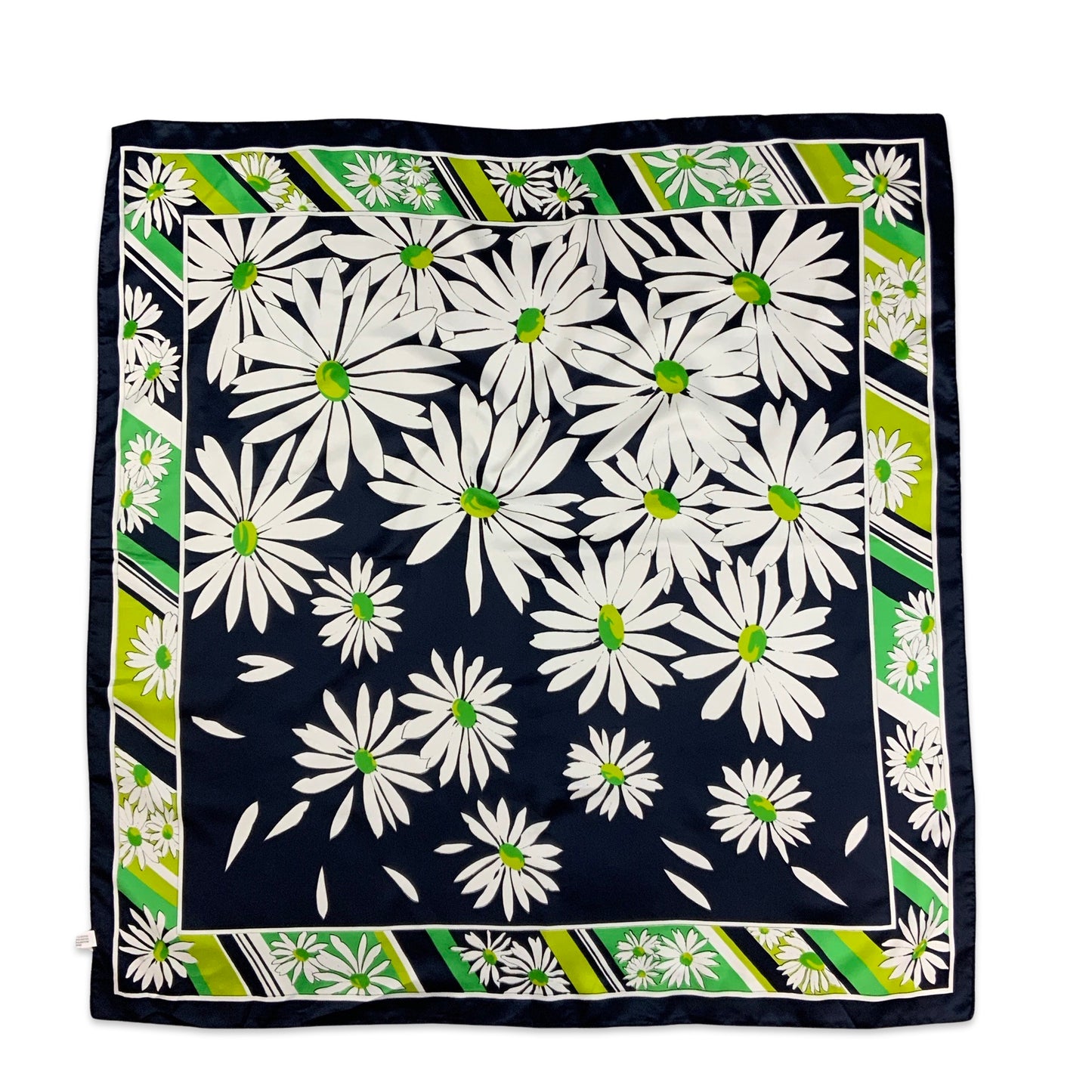 Vintage 70s Blue Green White Daisy Print Scarf