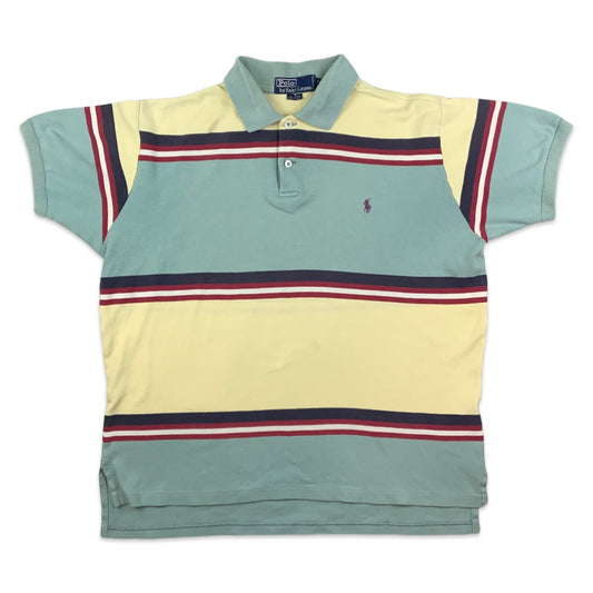 Vintage 90s Ralph Lauren Blue Cream & Red Striped Polo Shirt M L