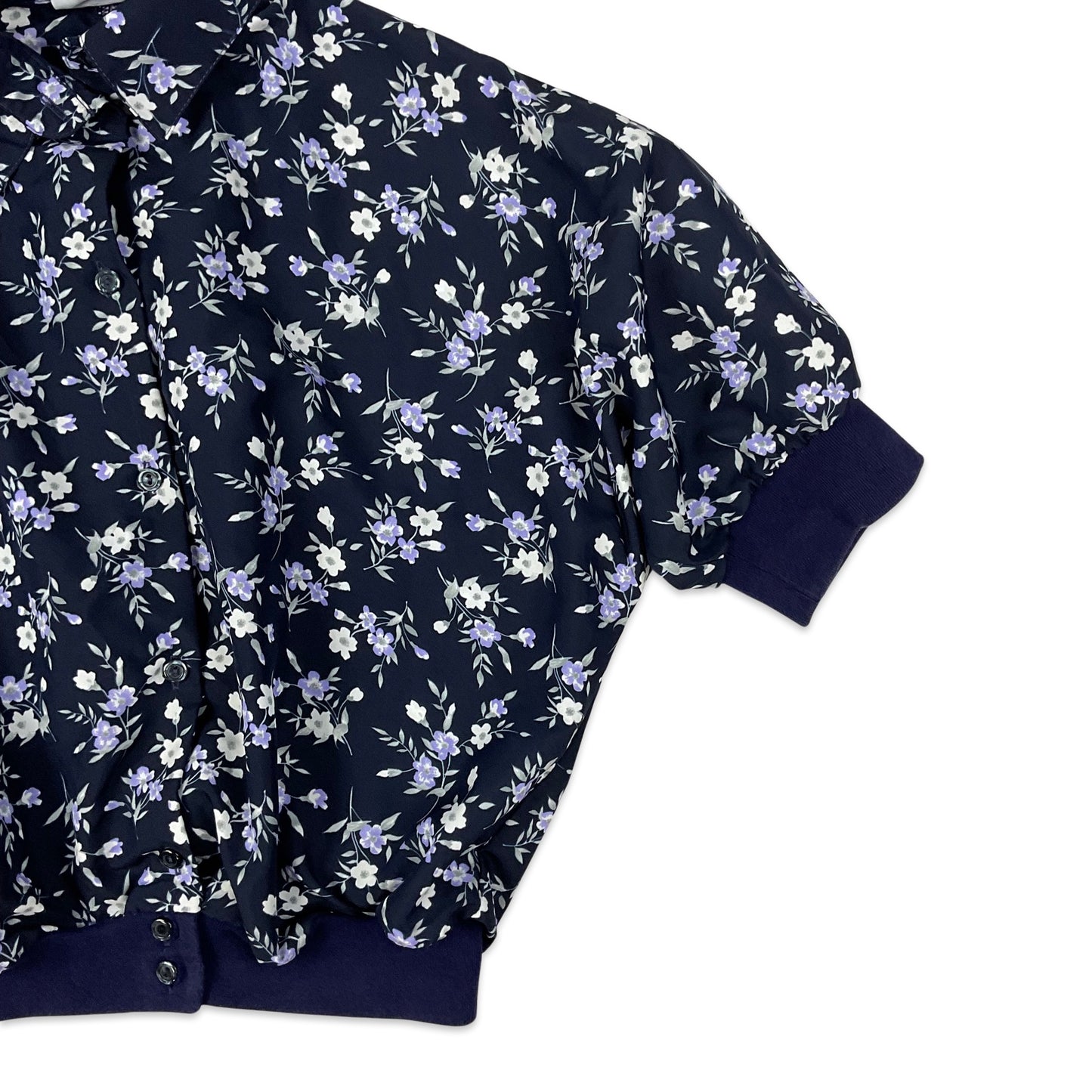 80s Vintage Navy Blue Floral Blouse 8 10