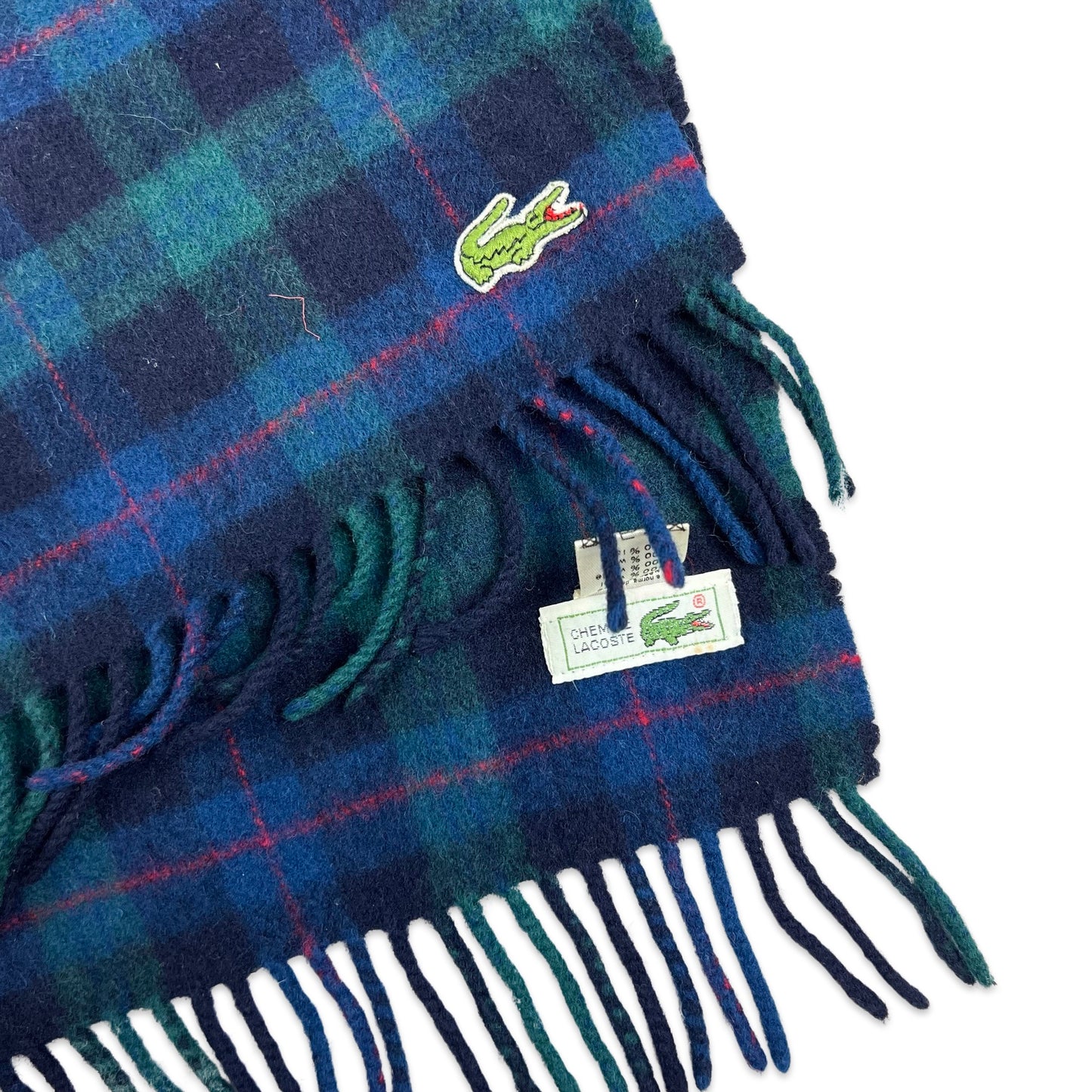 Vintage Lacoste Plaid Wool Scarf Blue Green Red