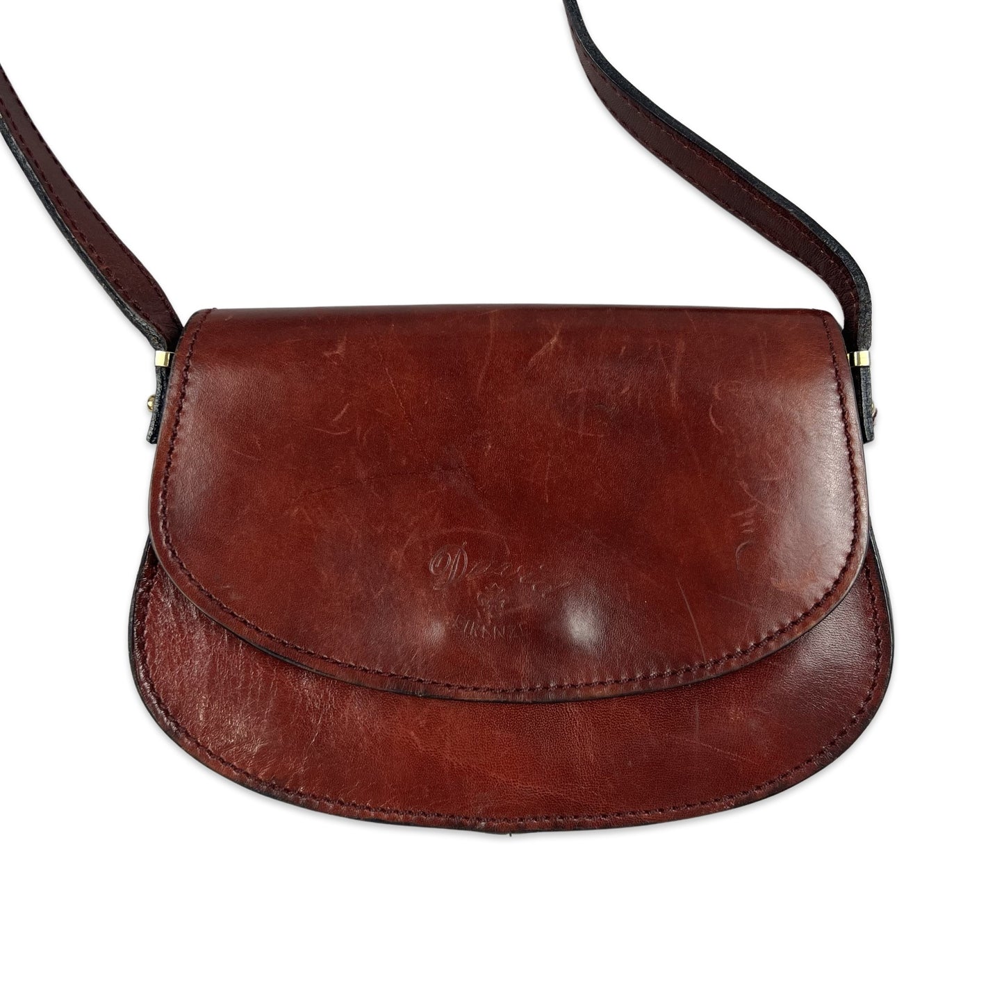 Vintage 70s Burgundy Leather Saddle Bag