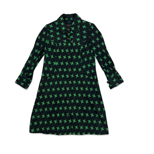 Patterned Midi Wool Coat Geometric Star Pattern Charcoal Green 8 10