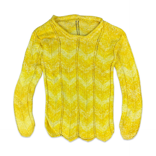 Vintage Yellow & White Knitted Jumper 6 8