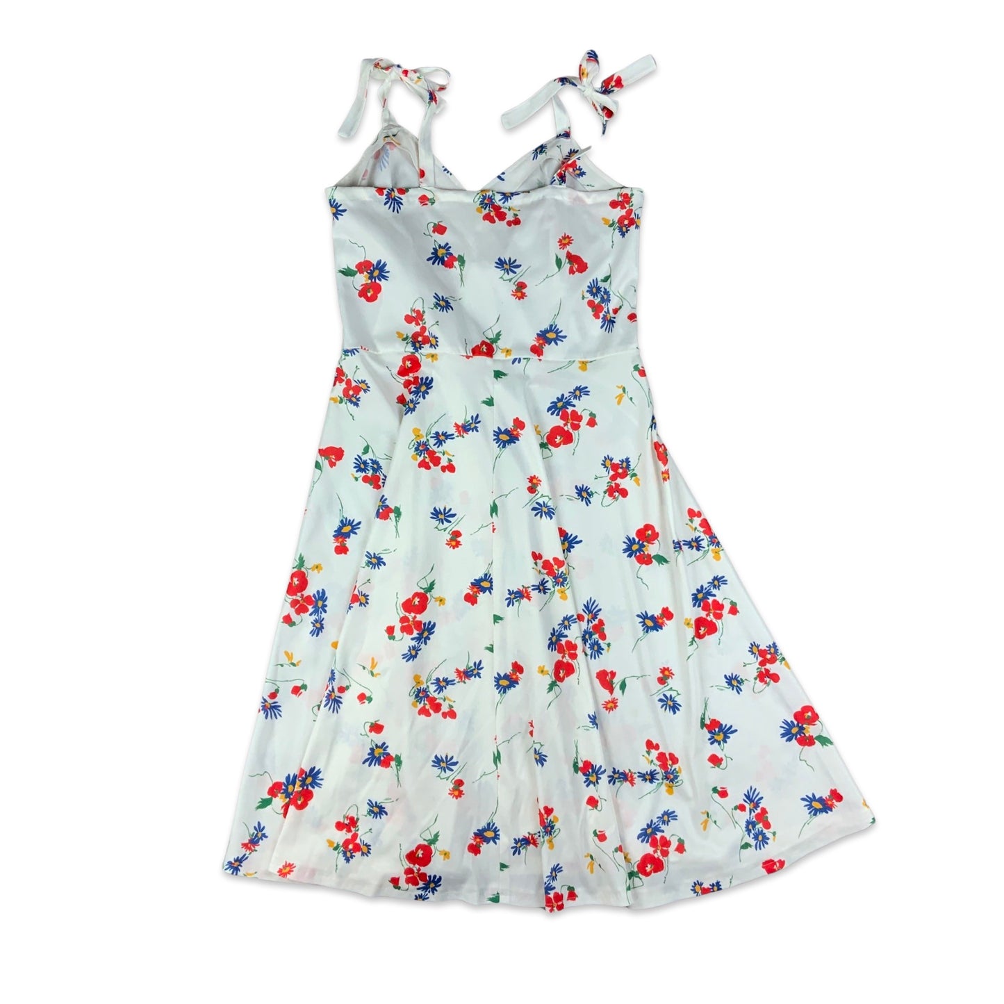 Vintage 70s White Red & Blue Floral Print Baby Doll Dress 10 12