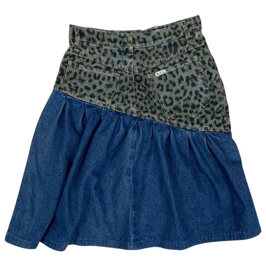 Vintage 90s Leopard Print Denim Skirt 8