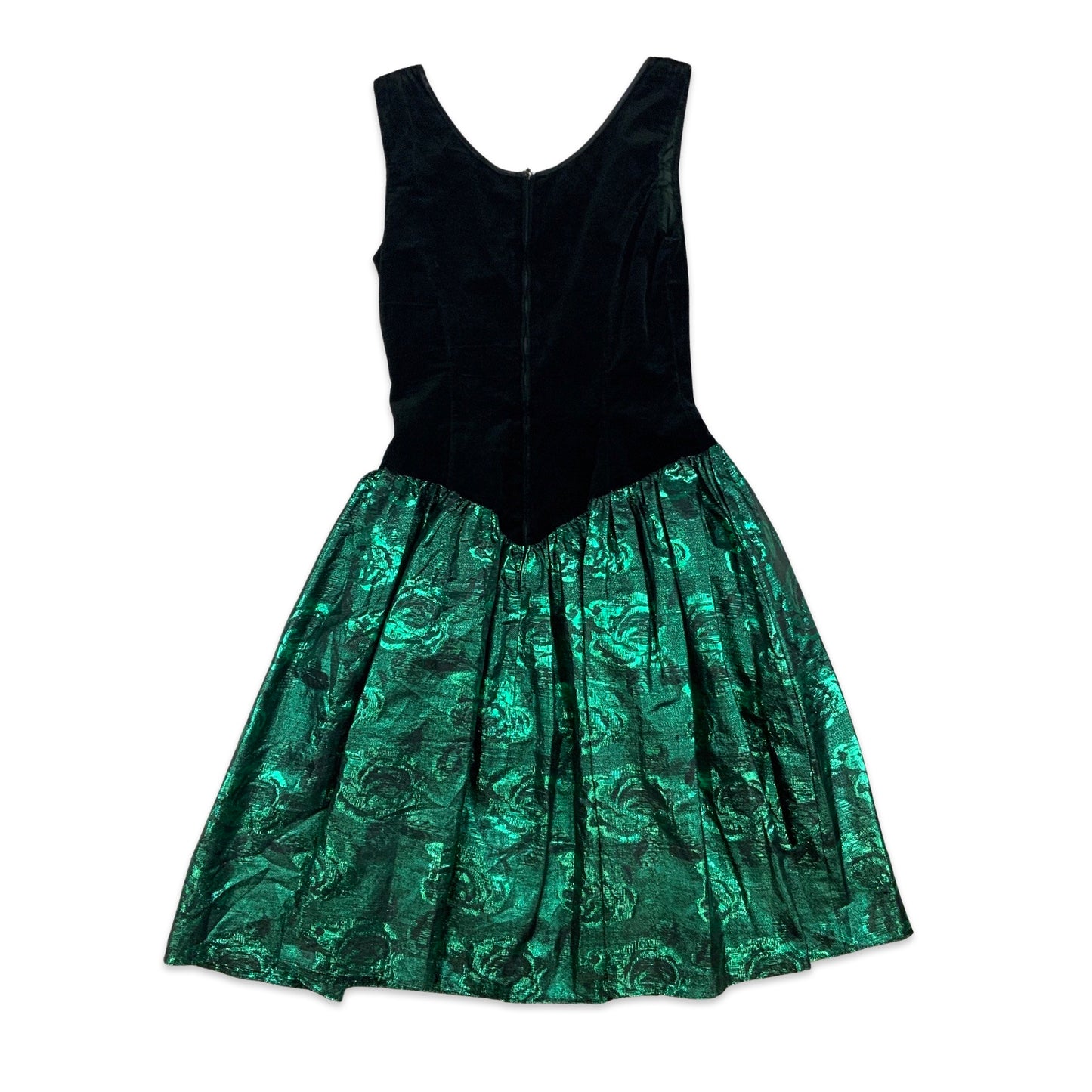 Vintage 80s Velvet Metallic Party Dress Black Green 8