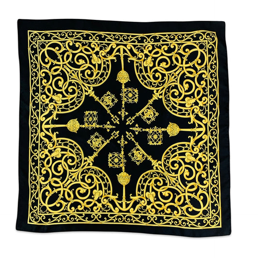 Vintage Black Gold Ornate Key Print Scarf