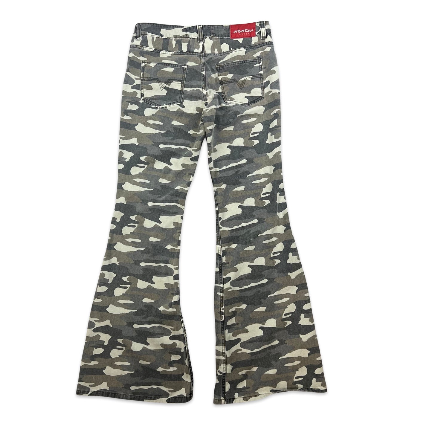 Y2K Vintage Green Beige Camo Low Rise Flared Jeans 16