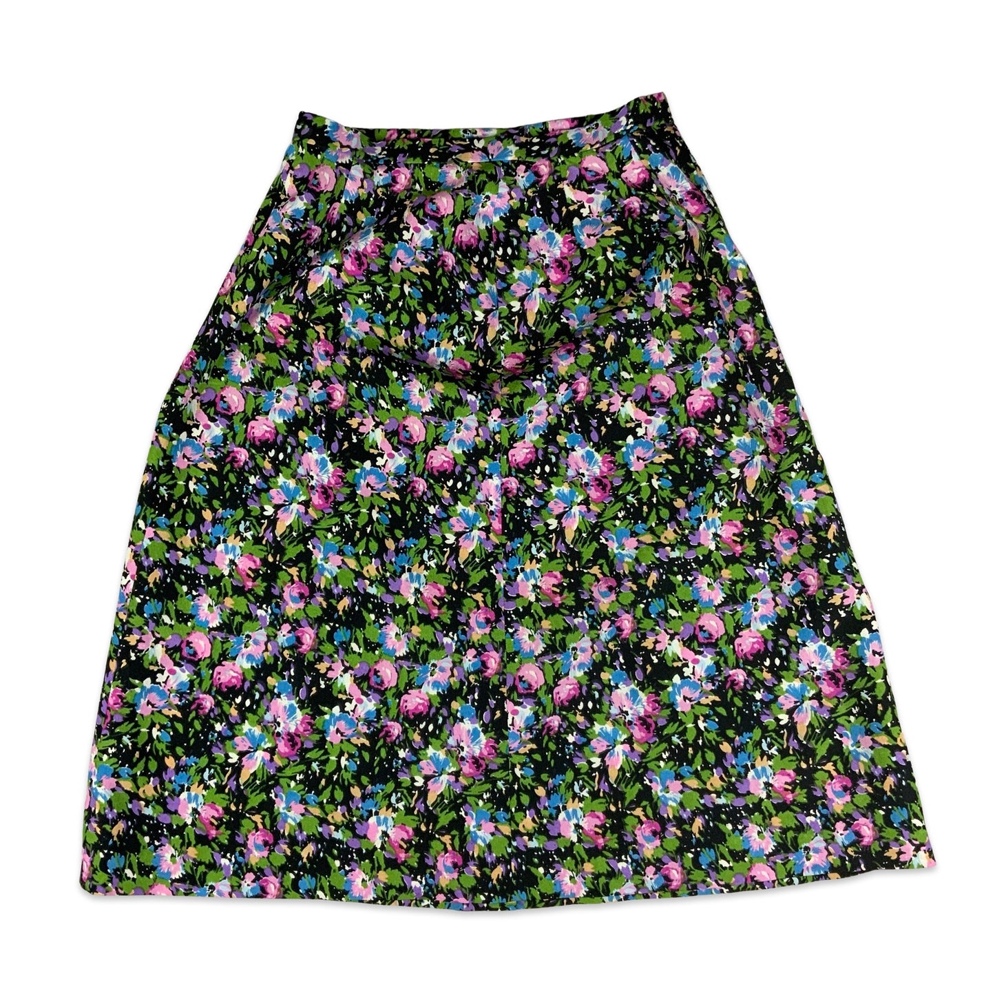 Vintage Black Green & Pink Floral Button-up A-line Skirt 4