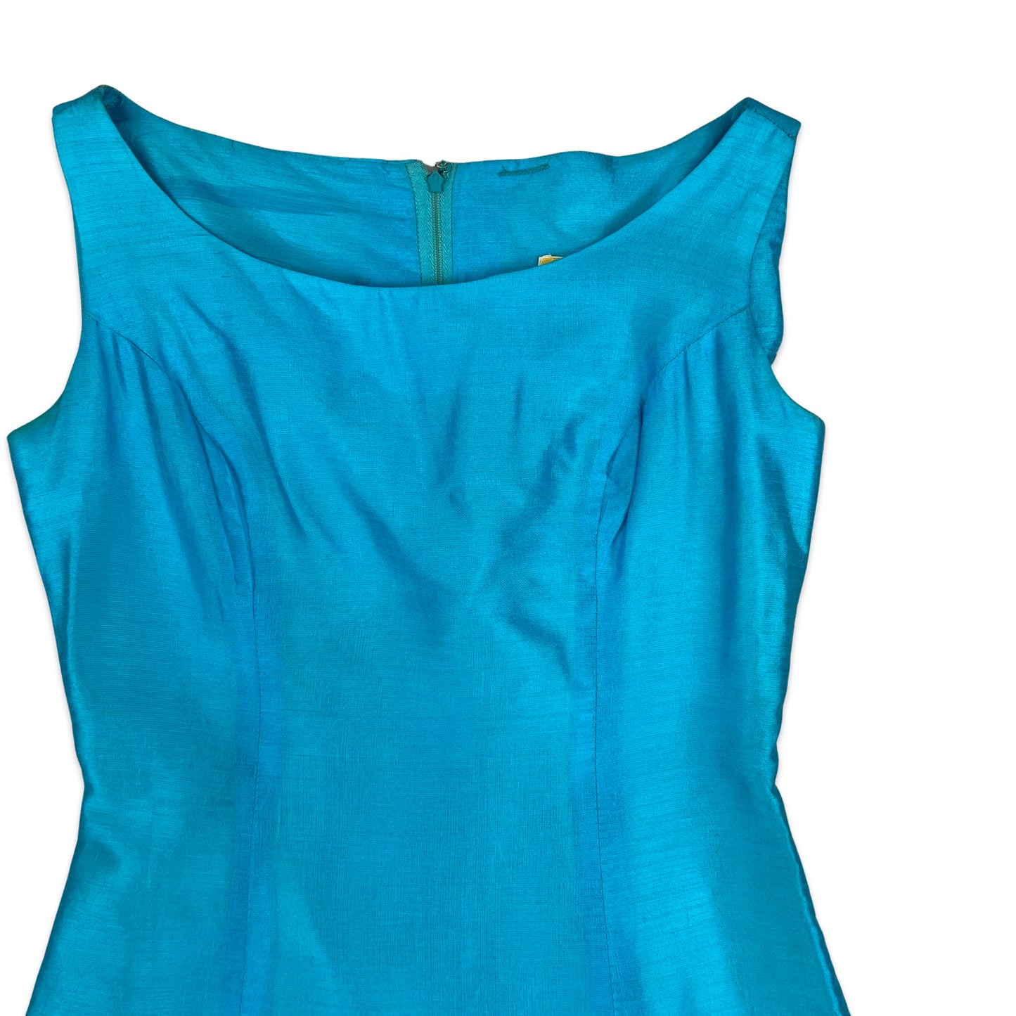60s Berkertex Vintage A-Line Mini Dress Metallic Turquoise Blue 6 8