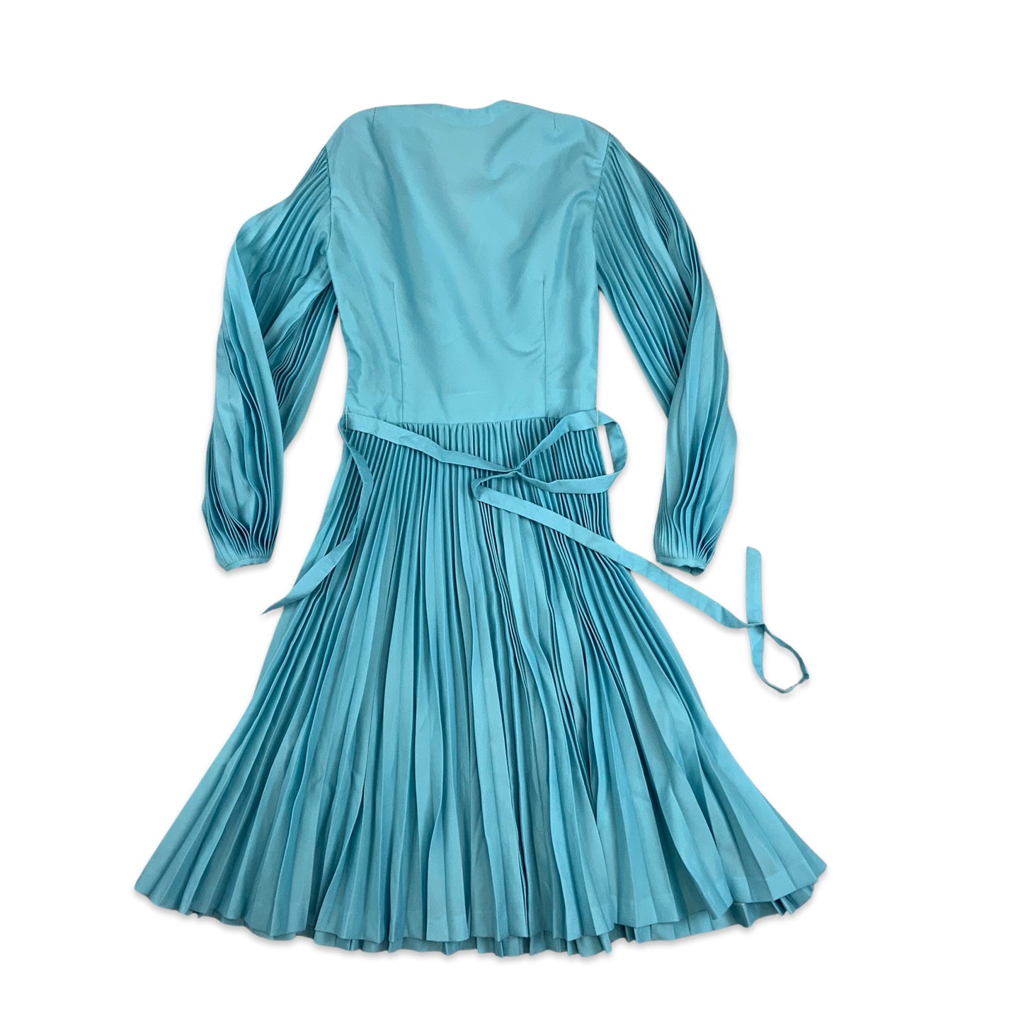 70s Vintage Pleated Dress Blue 6 8