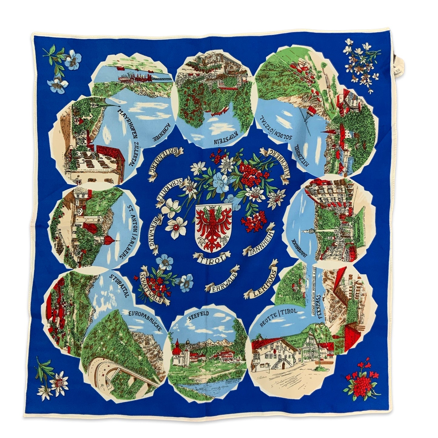 Vintage Blue White Red Green Austrian Souvenir Scarf