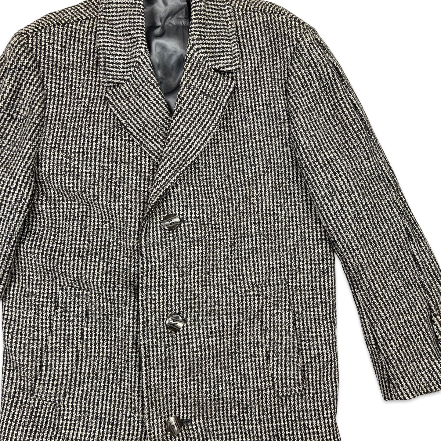 Vintage Checked Grey Wool Coat L XL