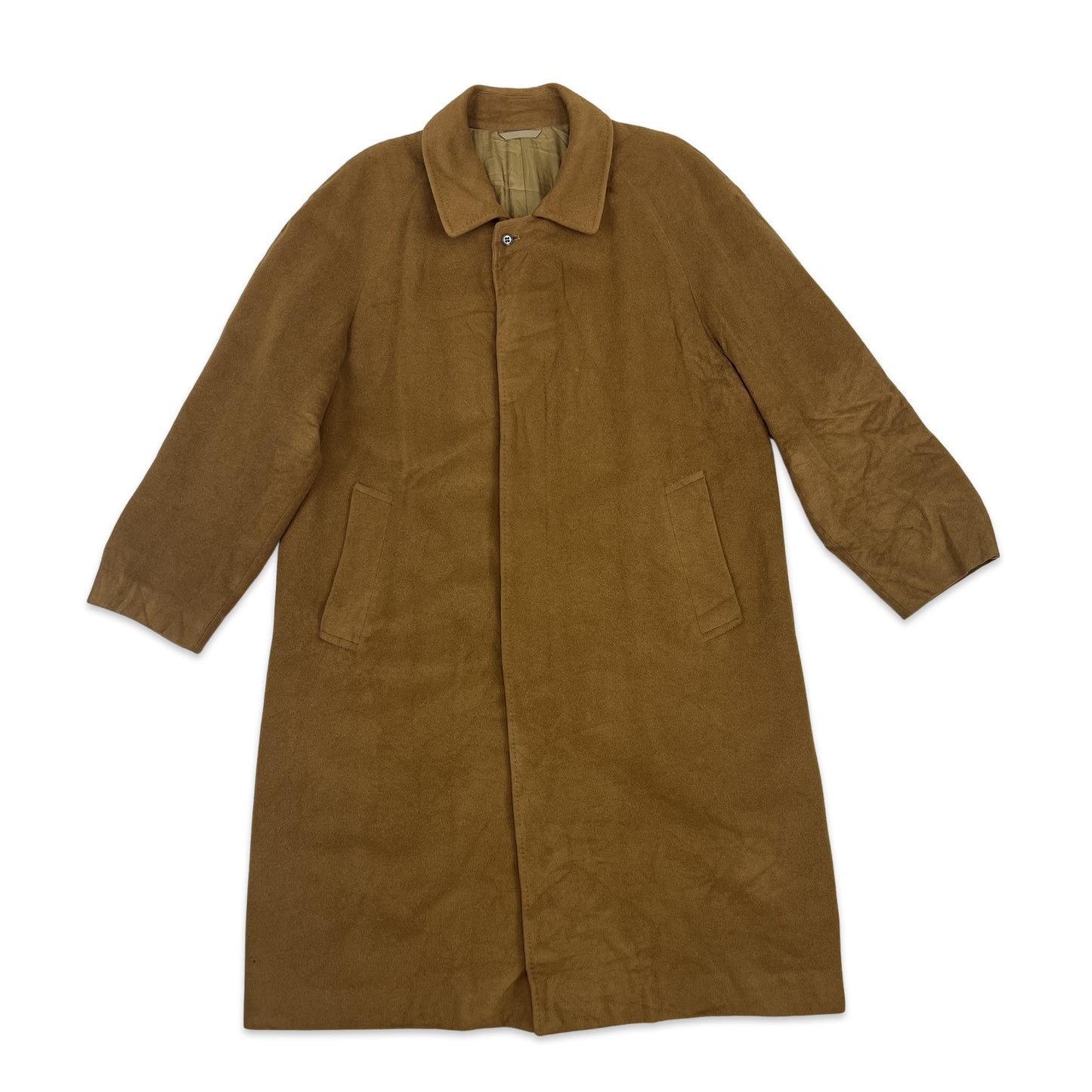 Vintage 70s Brown Wool Longline Duster Coat M L