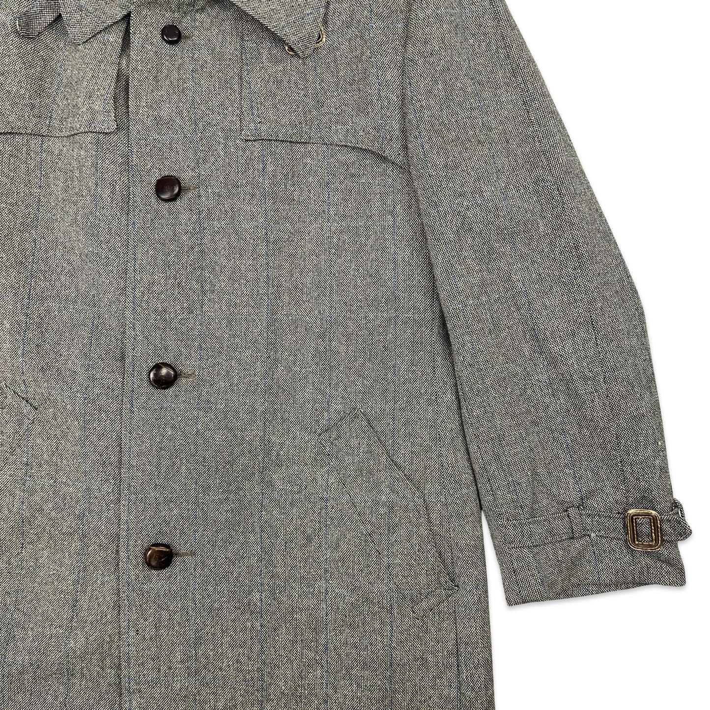 Vintage 70s Wool Tweed Midi Coat Grey Brown Blue 14 16