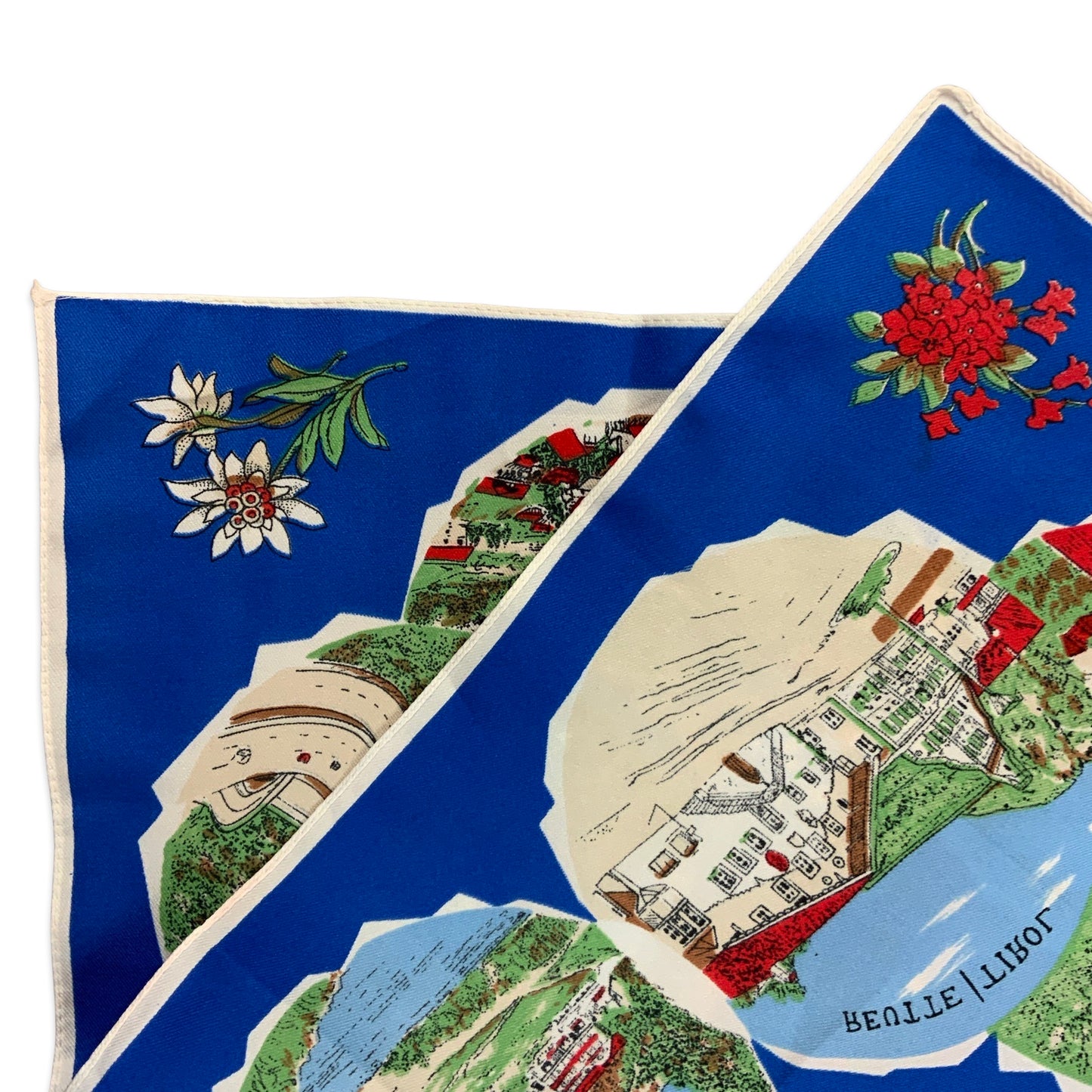 Vintage Blue White Red Green Austrian Souvenir Scarf