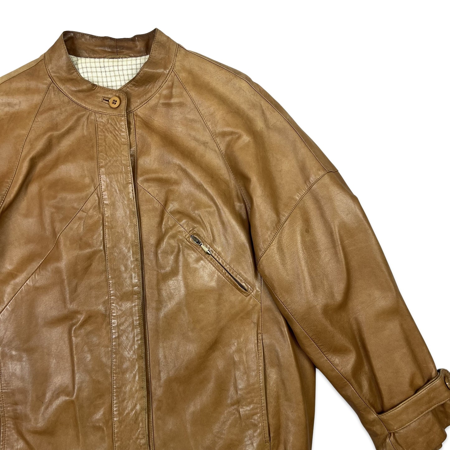 Vintage 80s Leather Jacket Tan 14 16