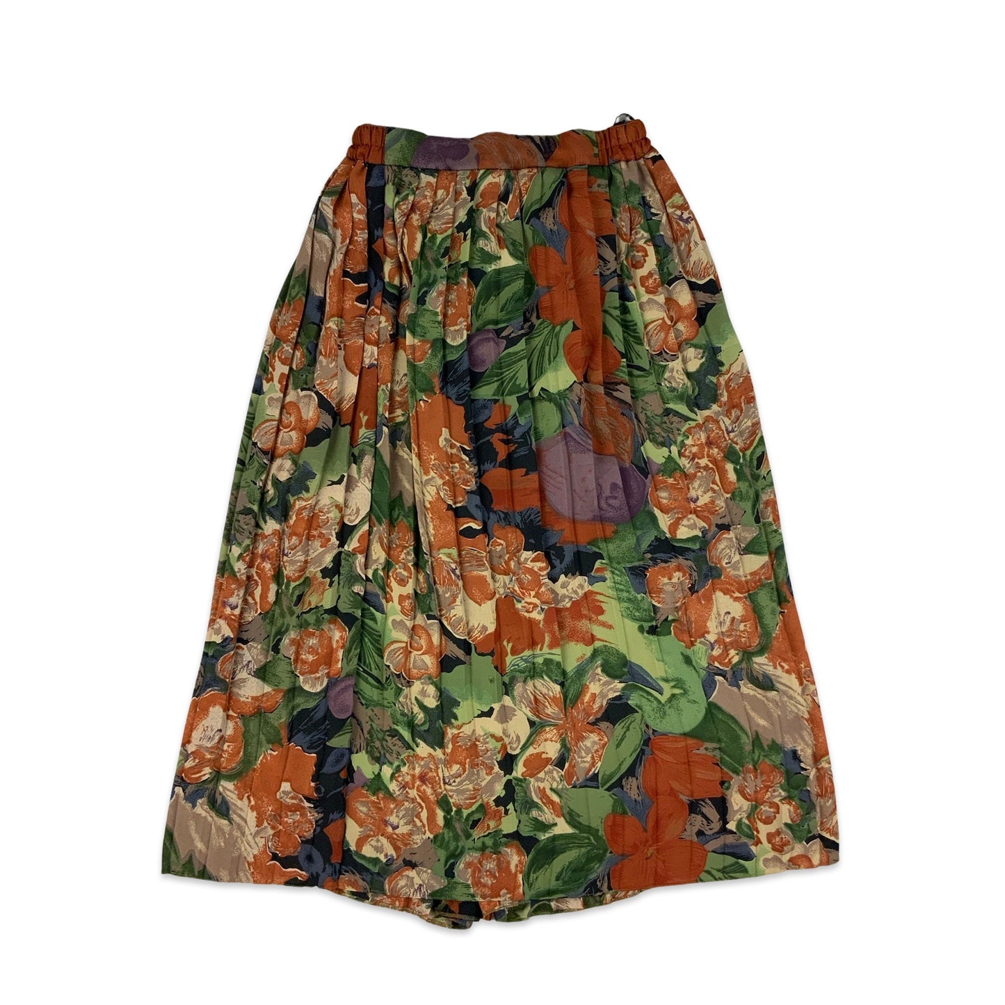 Vintage Purple Orange & Green Pleated Midi Skirt 8 10 12 14 16