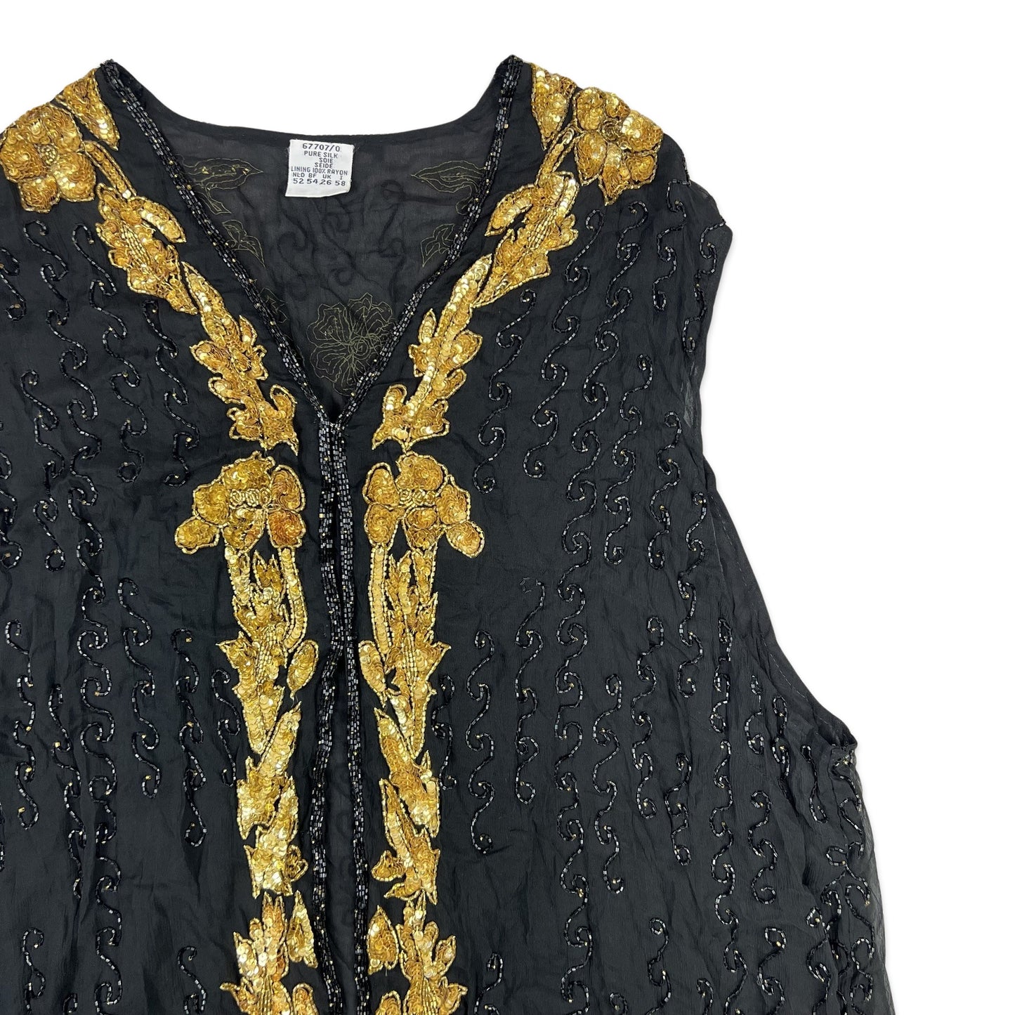 Vintage Sequin Blouse Waistcoat Black Gold 16
