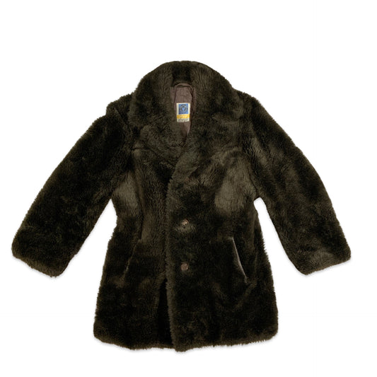 Vintage 90s Y2K Brown Faux Fur Teddy Bear Coat 10 12 14