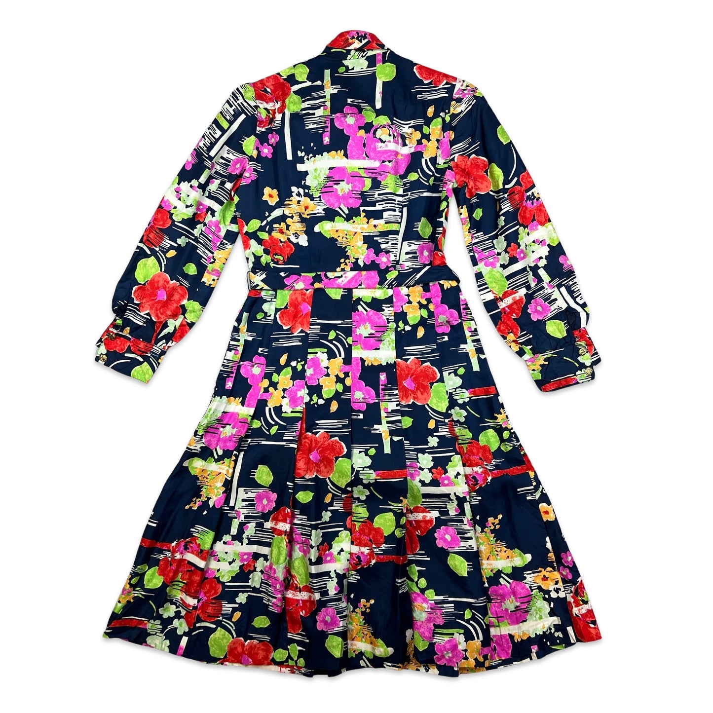 70s Vintage Dress Abstract Floral Shirt Dress Multicolour 10 12