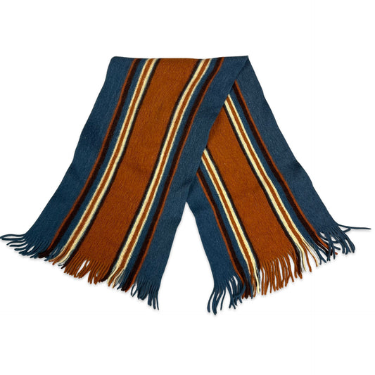 Vintage 90s Stripe Knit Scarf Blue Orange Brown