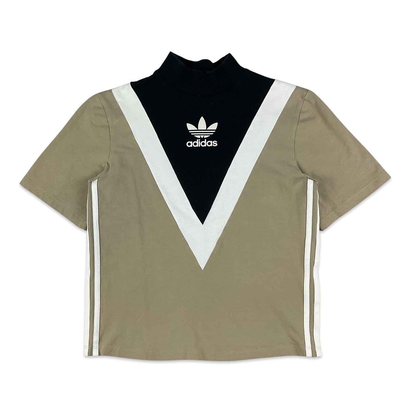 Adidas Beige White & Black Mock Neck Tee 6 8